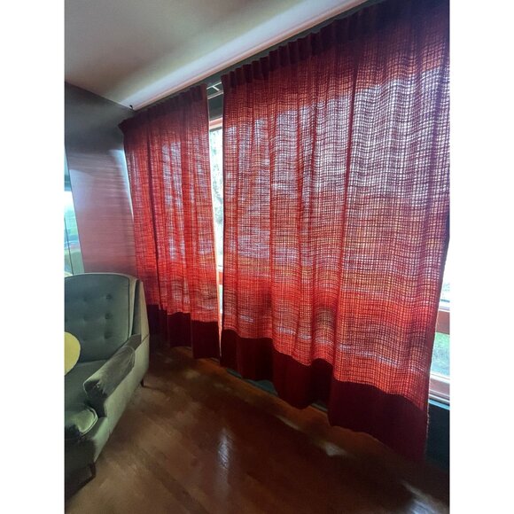Vintage 70s pleated curtain, burnt orange/brick thick woven panel, price for 1 - Picture 2 of 9